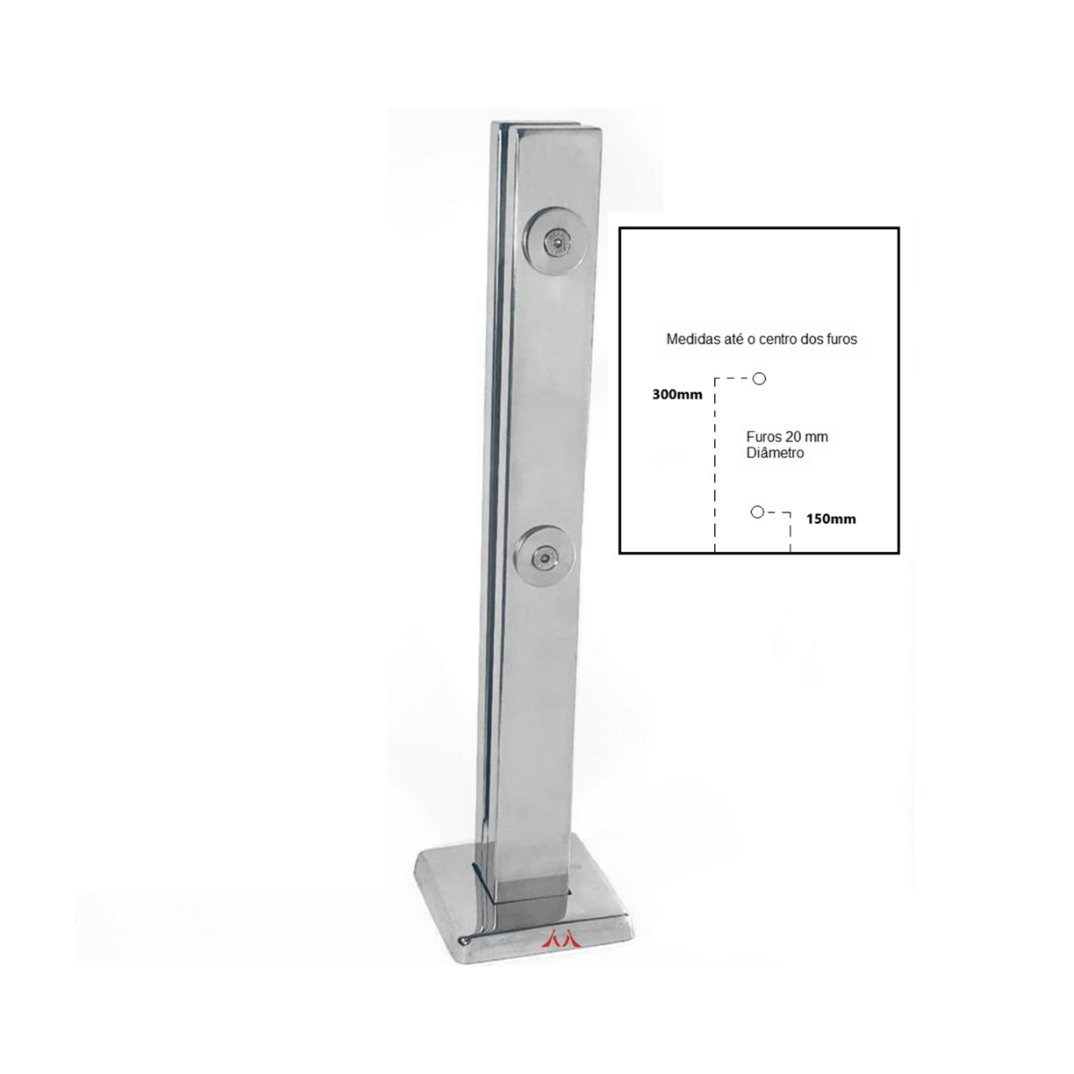 Coluna Torre 40cm Sacada/ Corrimão 2 Furos Inox Polida - Imagem 2